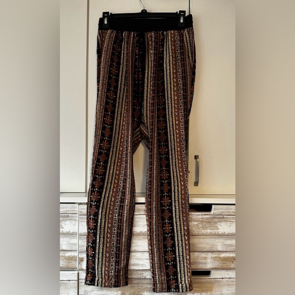 🧡 One Clothing Boho Tribal Print Pants XS Elastic Waist Wide Leg